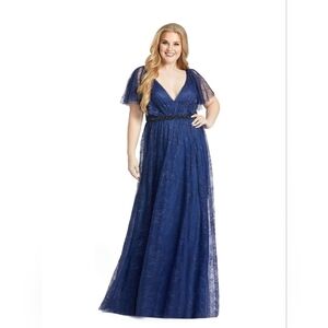 Mac Duggal 67435 Midnight Blue Lace A-line Gown NWT